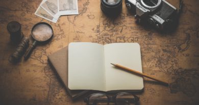 flat ray photography of book, pencil, camera, and with lens