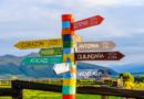 white red and green wooden street sign