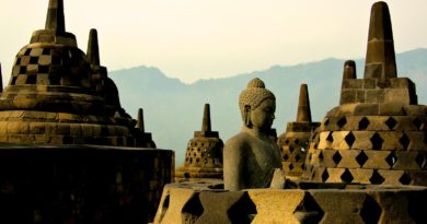 gold buddha statue on top of white and brown concrete building during daytime